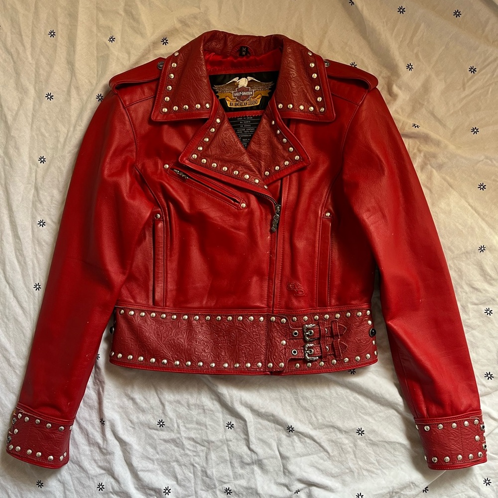 VTG Y2K Harley Davidson Studded Tooled Leather Jacket